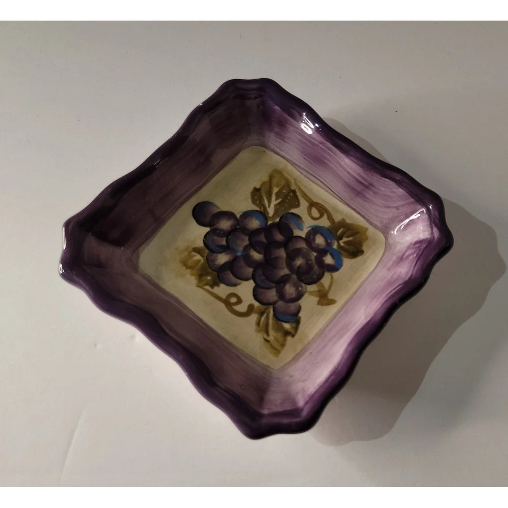 Vintage Ceramic Trinket Dish Set: Hand Painted‎ Merlot Grapes
